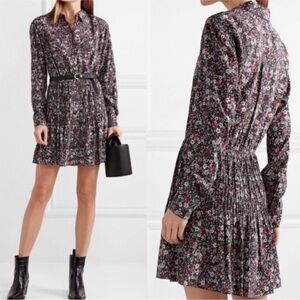 NEW VERONICA BEARD 12 RORY FLORAL PLEATED Button Stretch Silk Mini Dress